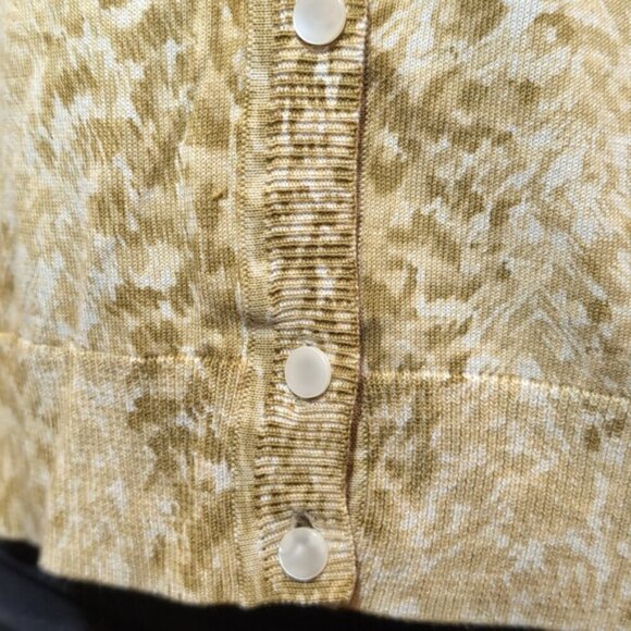 Talbots Animal Print Cardigan Sweater Crop Sleeve Button Front Petite Size Large - Picture 3 of 11